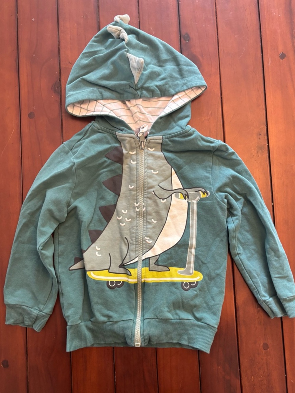 Kids' Teal Dinosaur Hoodie with Scooter Graphic